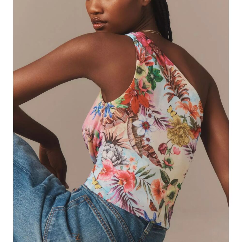 AFRM Zakia One-Shoulder Top, Tropical Butterfly Print | Womens XL, NWT - Picture 2 of 5